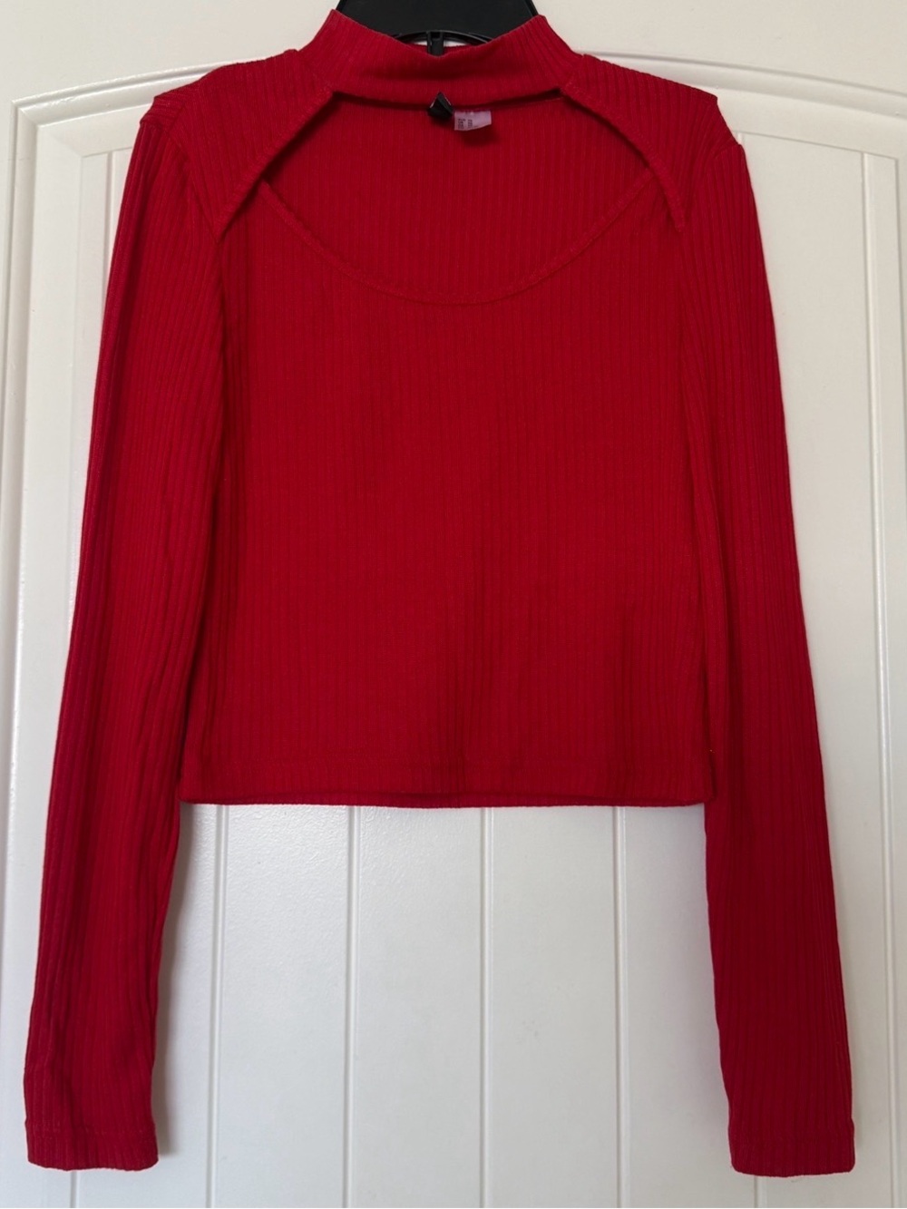 Y2K Cherry Red Ribbed Cut Out Knit Top XS Coquette Glam Party Girl